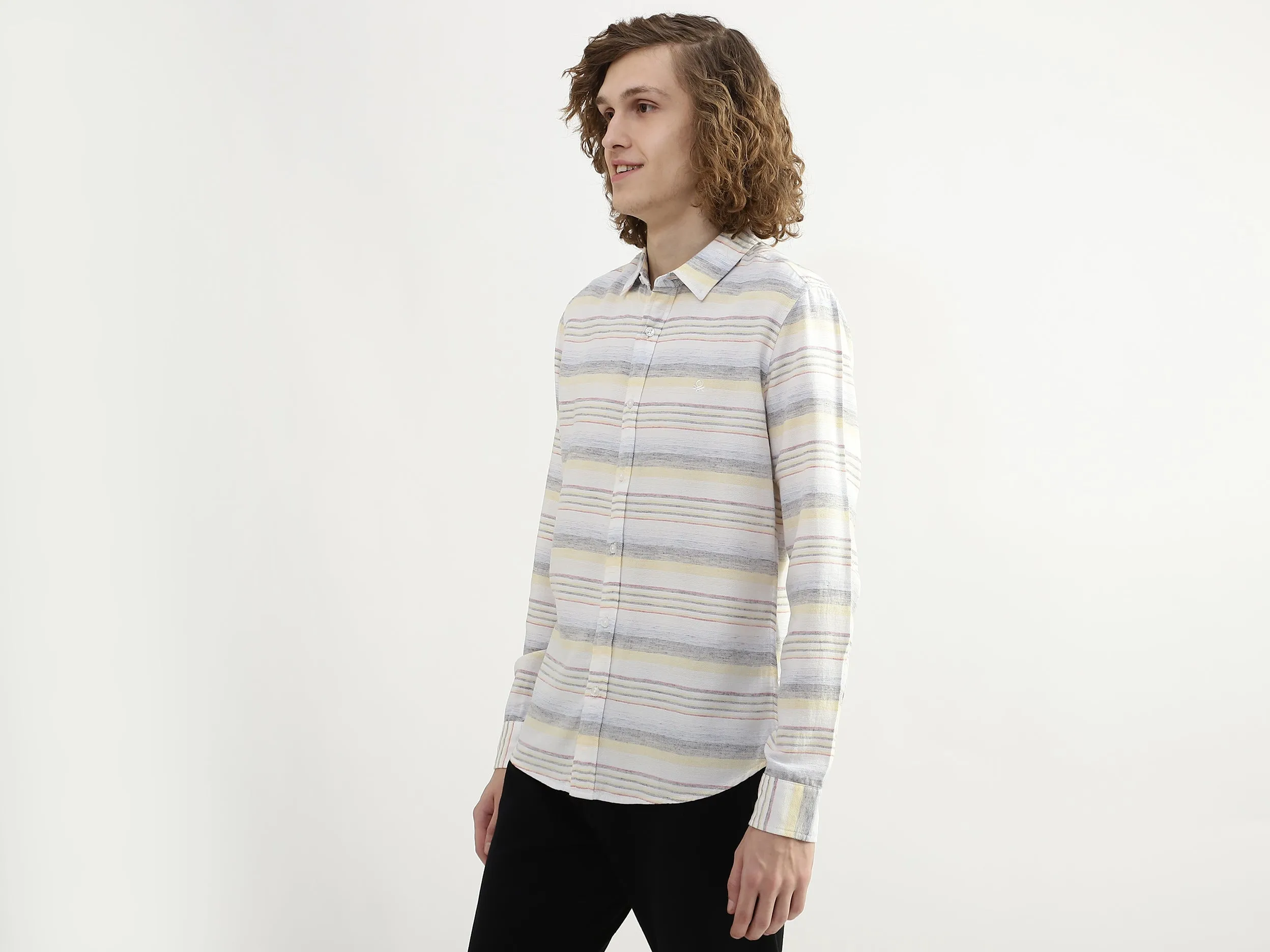 Men Striped Spread Collar Shirt