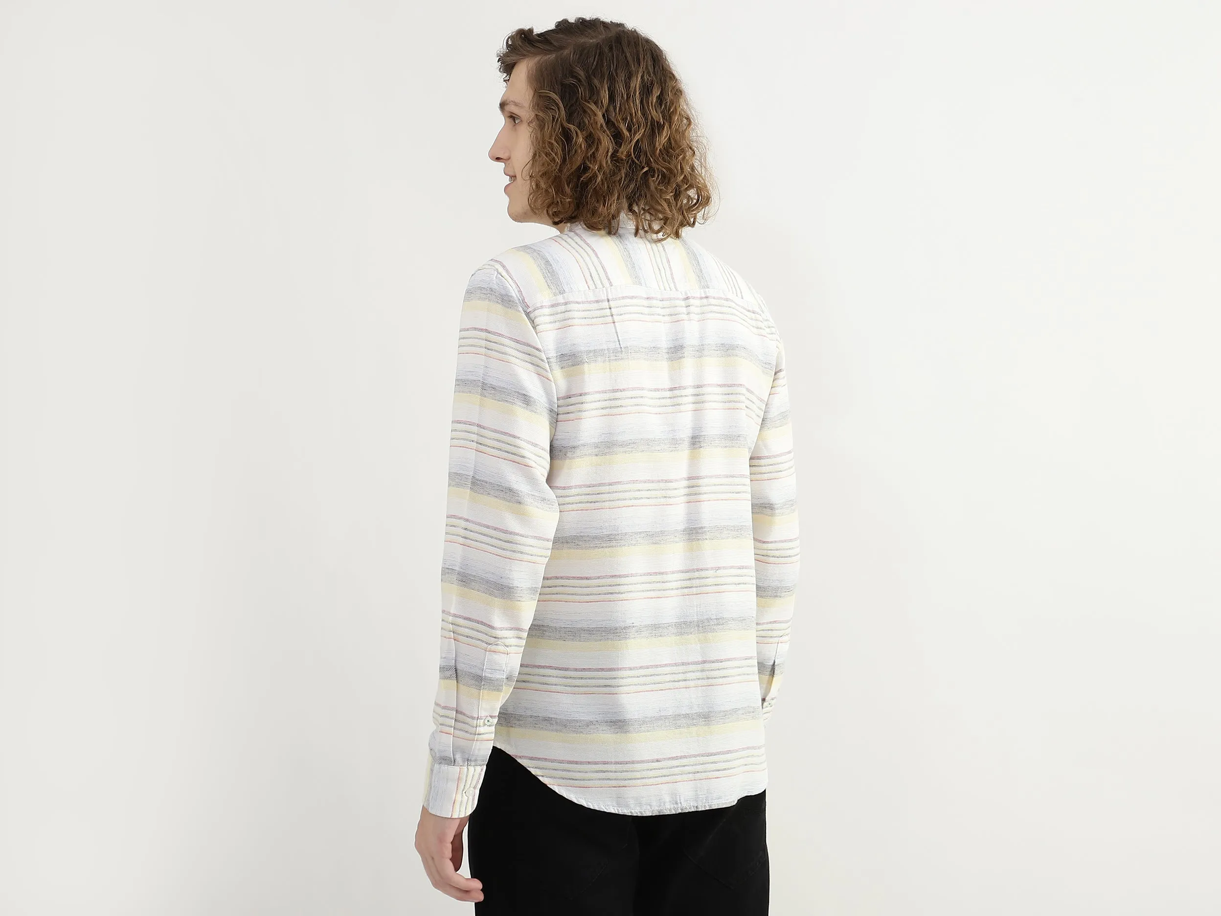 Men Striped Spread Collar Shirt