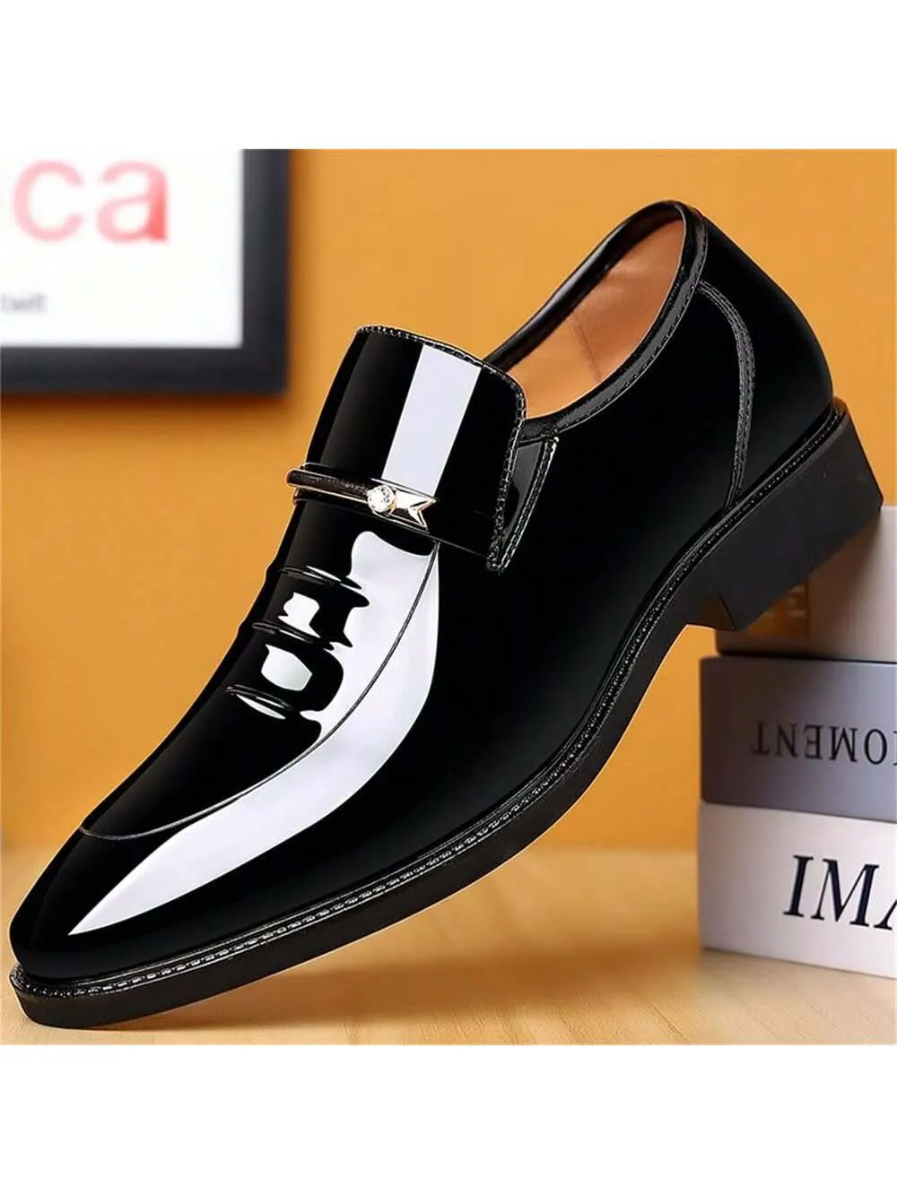 Mens Dress Shoes Formal Business Oxford High Gloss Patent Leather Slip On Loafers Comfortable Shoe For Men