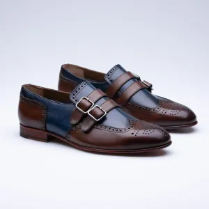 Men's Two Tone Double Monk Fringe Leather Dress Shoes