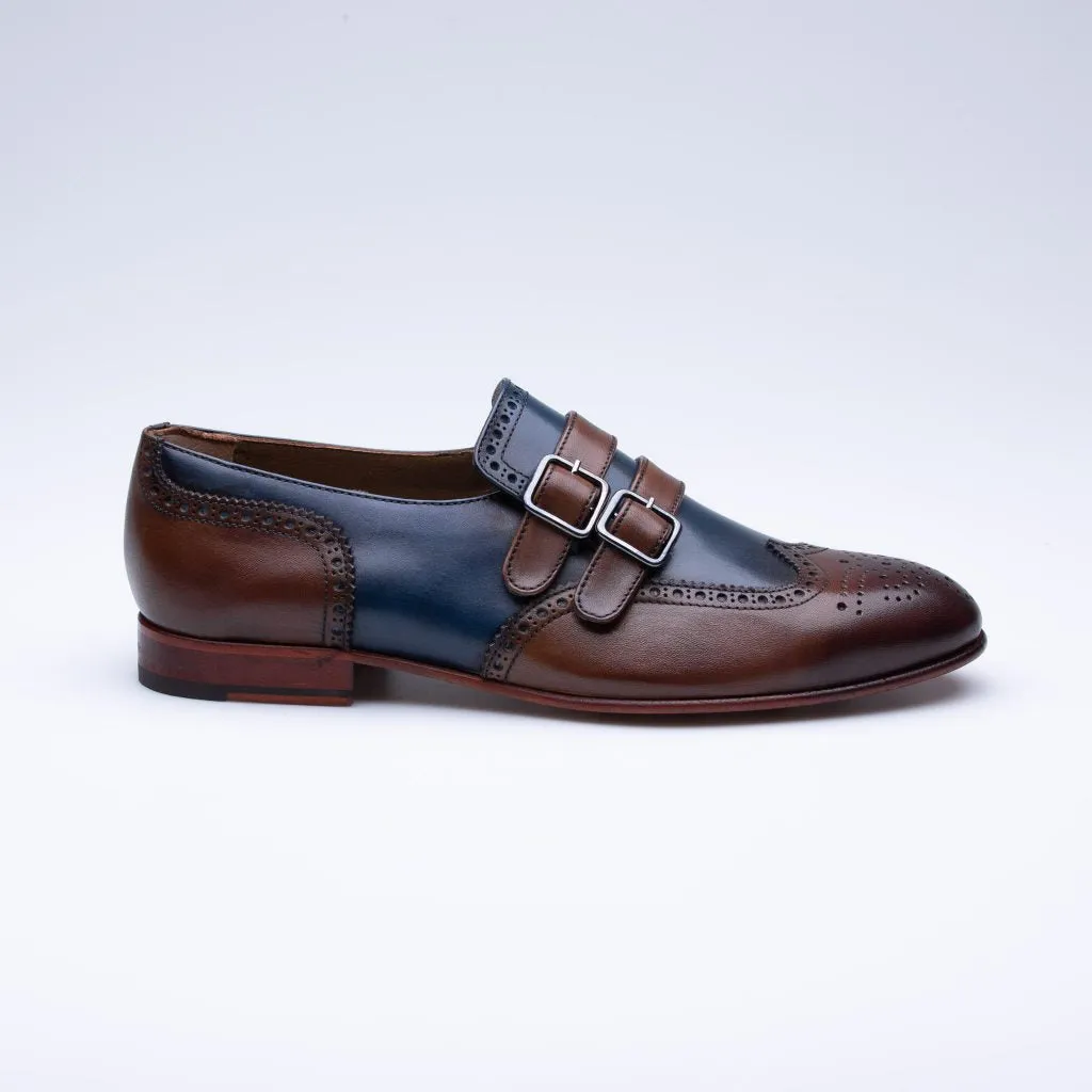 Men's Two Tone Double Monk Fringe Leather Dress Shoes