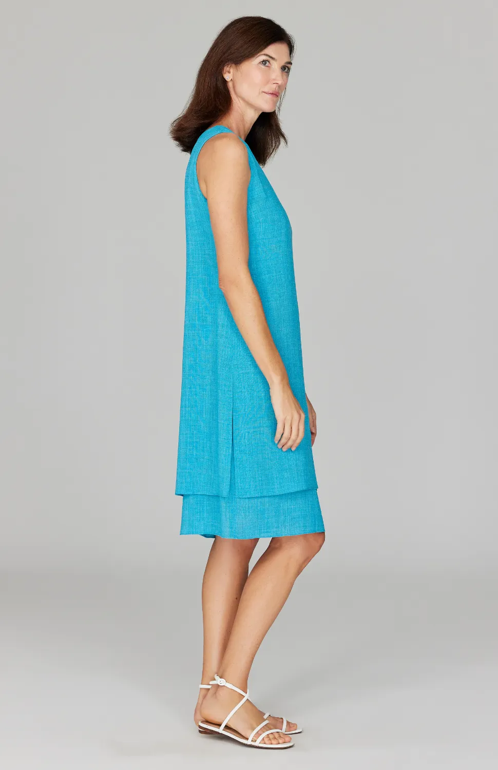 Microlinen Short Double Layer Dress w/ Slits