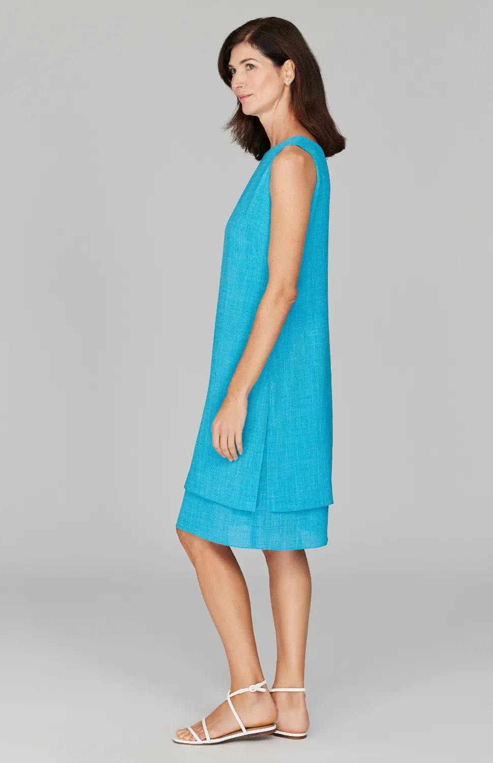 Microlinen Short Double Layer Dress w/ Slits