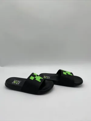 Minecraft Boys' Sport Slide Sandals Outdoor Pool Slides Black Size 3-4
