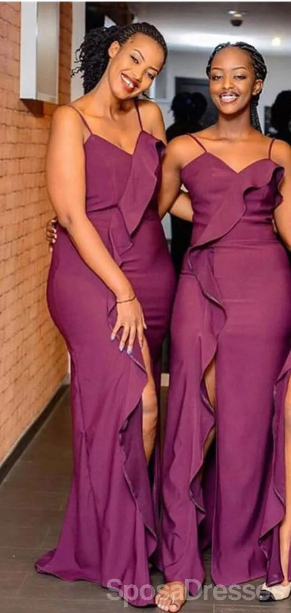 Mismatched Purple Side Slit Cheap Long Cheap Bridesmaid Dresses Online, WG675