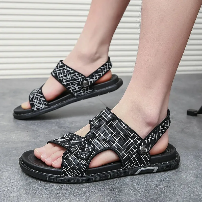 Neue Ledersandalen Sommermode Handgefertigte Herrenflats Hollow Lederschuhe Gold Schwarz