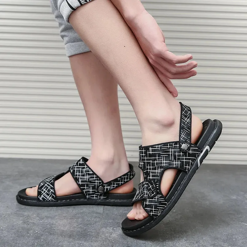 Neue Ledersandalen Sommermode Handgefertigte Herrenflats Hollow Lederschuhe Gold Schwarz