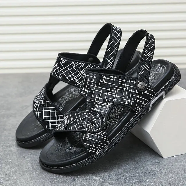 Neue Ledersandalen Sommermode Handgefertigte Herrenflats Hollow Lederschuhe Gold Schwarz