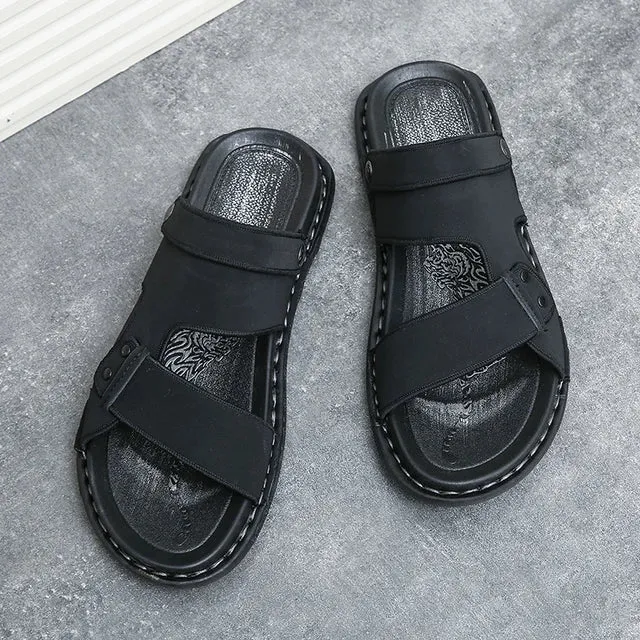 Neue Ledersandalen Sommermode Handgefertigte Herrenflats Hollow Lederschuhe Gold Schwarz