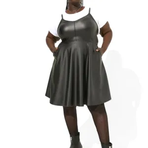 ❤️NWT TORRID DRESS - FAUX VEGAN LEATHER PLEATHER  CAMI POCKETS DRESS - PLUS SIZE