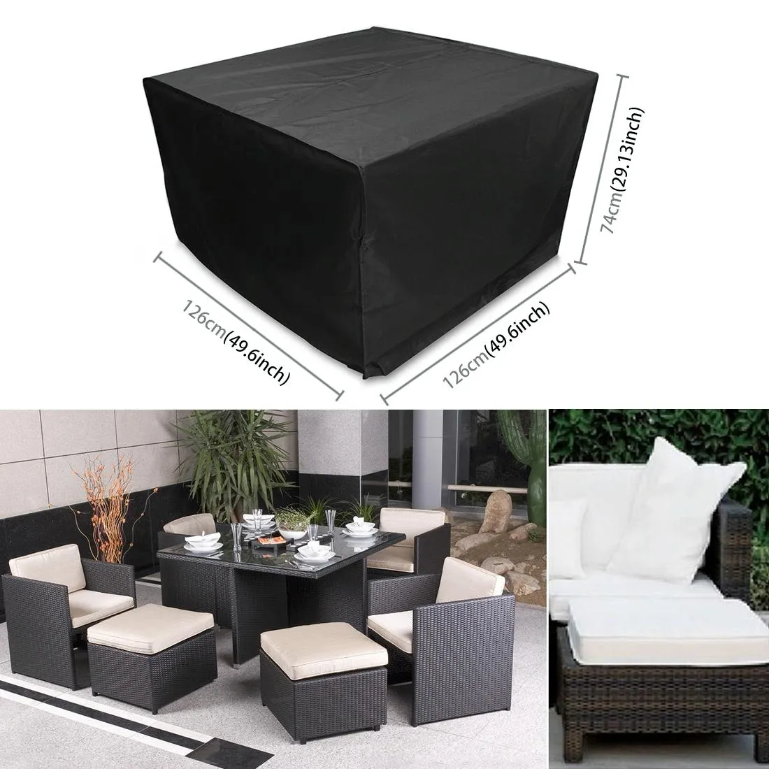 Outdoor Furniture Set Cover - Anti-Uv Waterproof Dust-Proof 210D Oxford Cloth Folding 126X126X74Cm Black