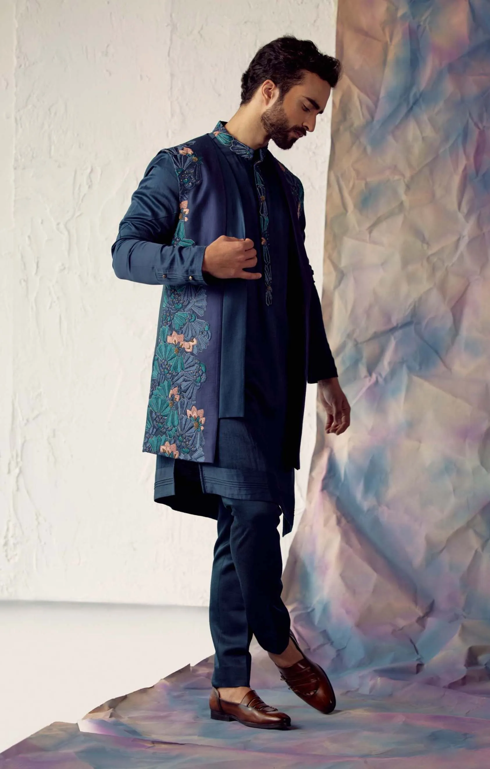 Peacock Blue Shrug Kurta Set