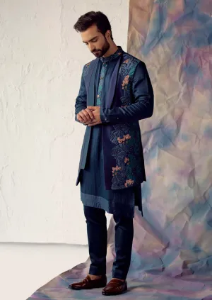 Peacock Blue Shrug Kurta Set
