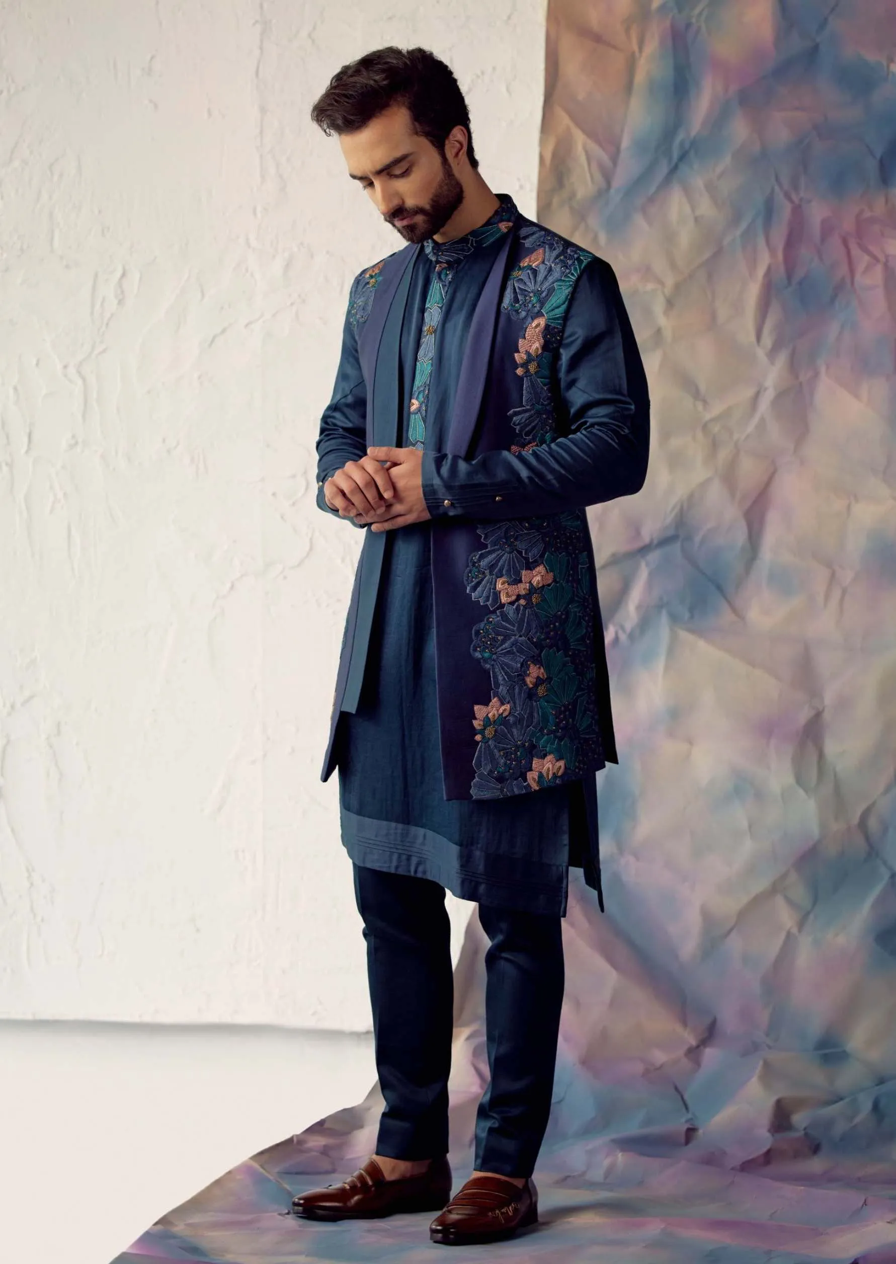 Peacock Blue Shrug Kurta Set
