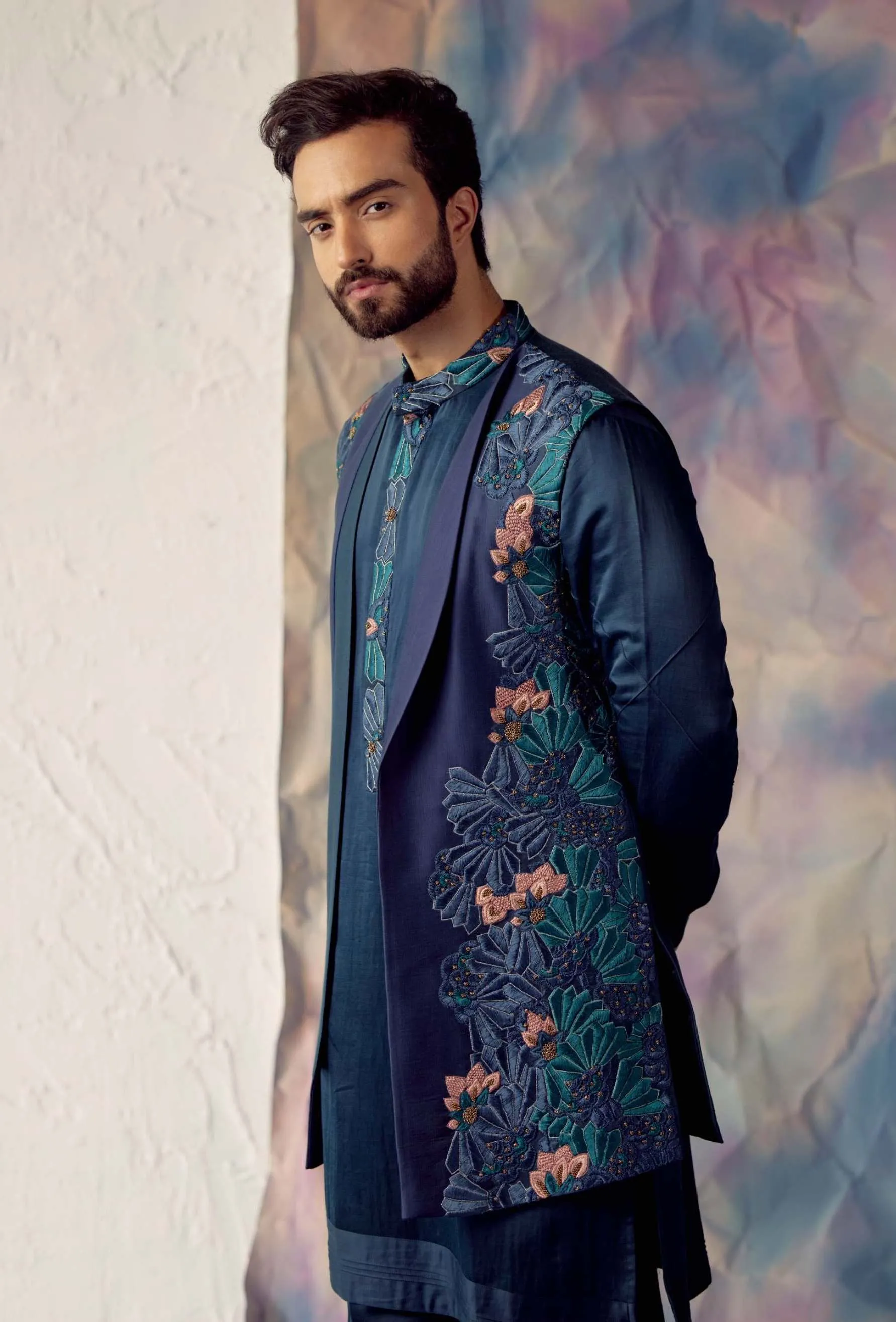 Peacock Blue Shrug Kurta Set