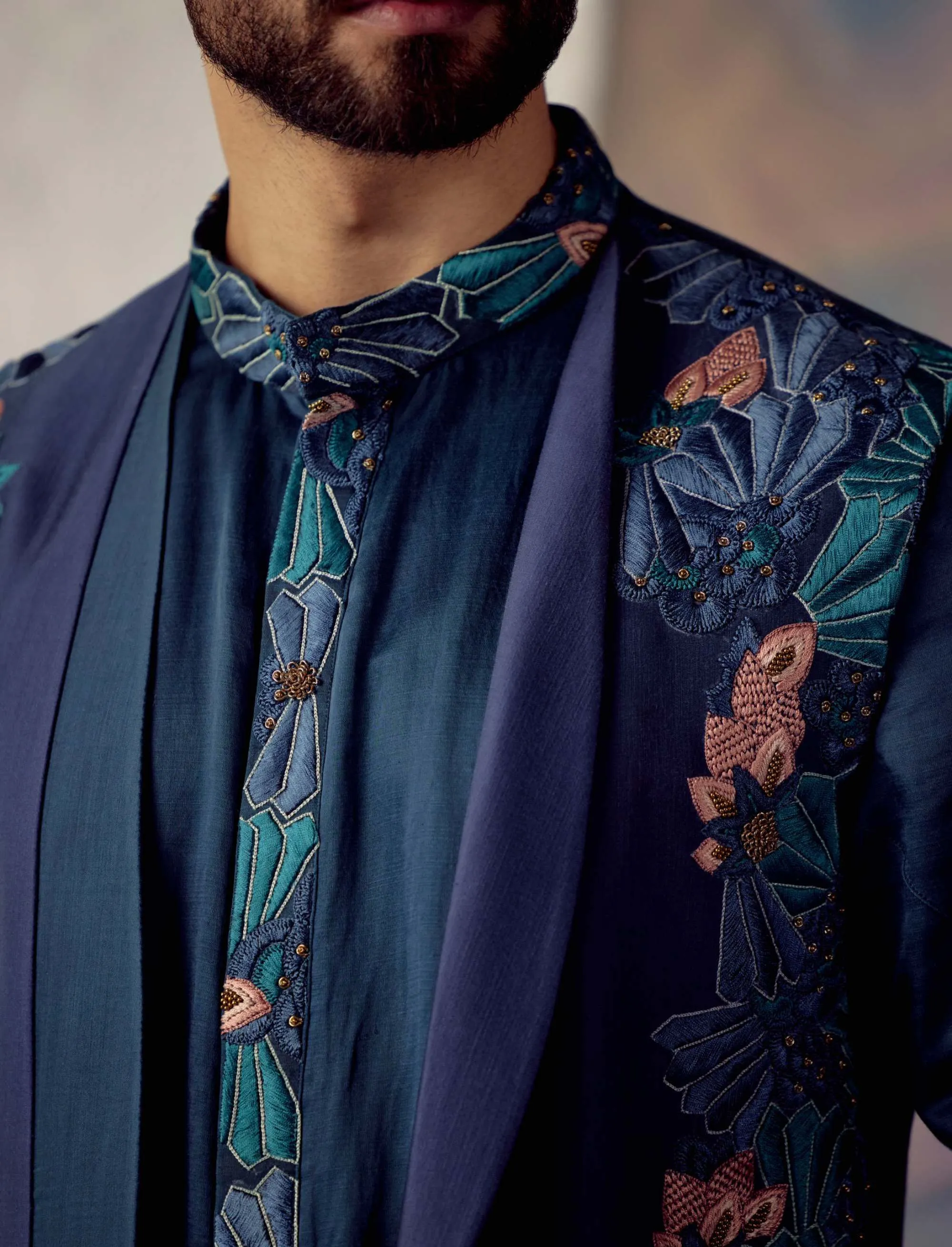 Peacock Blue Shrug Kurta Set