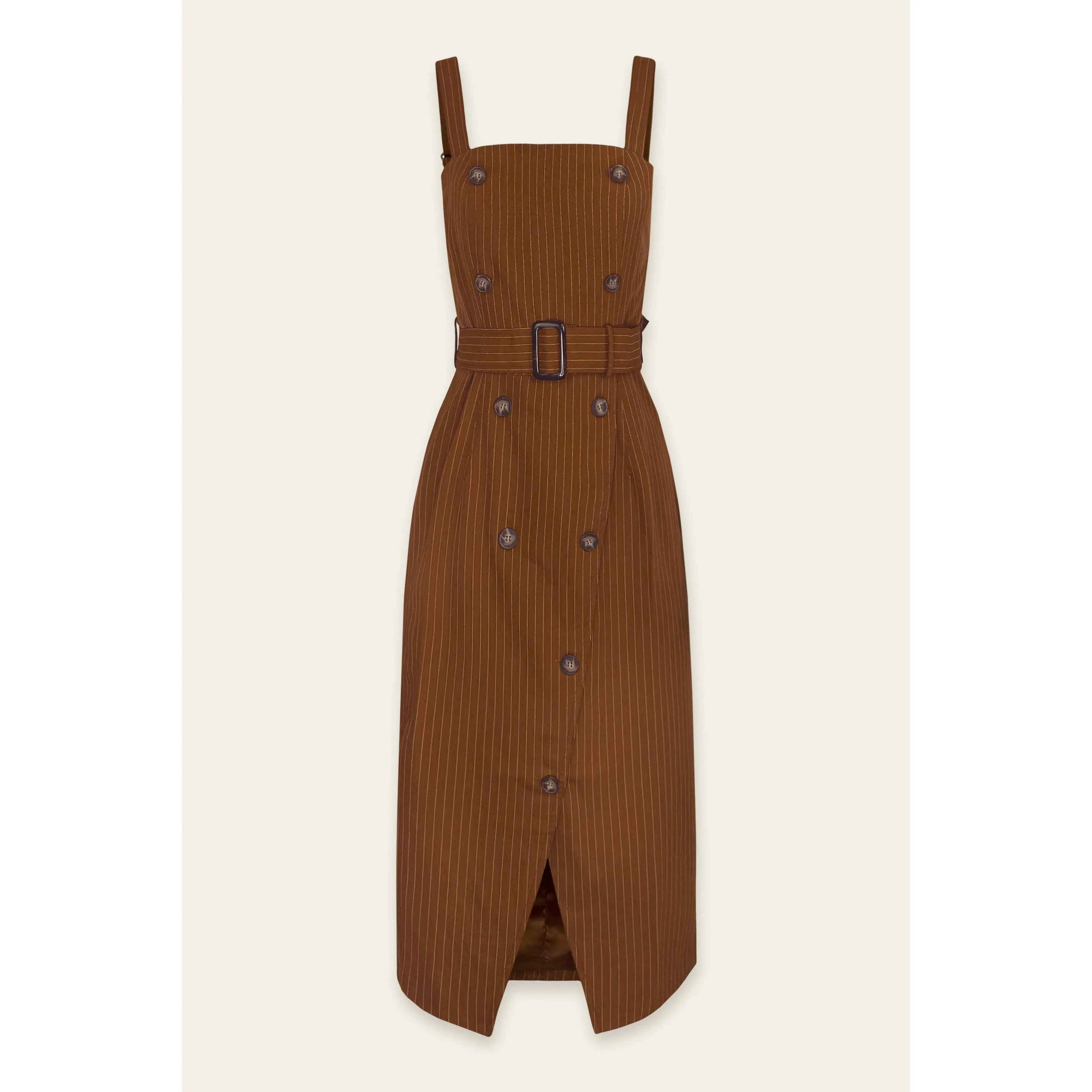 Pinstripe Button-Front Midi Dress