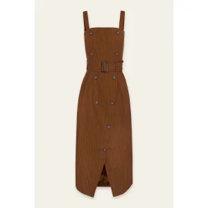 Pinstripe Button-Front Midi Dress