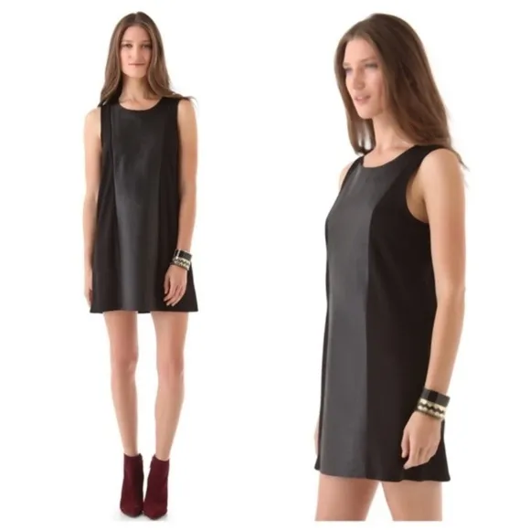 PJK Leather Panel Blue and Black Shift Dress S