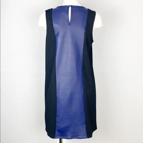 PJK Leather Panel Blue and Black Shift Dress S