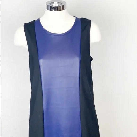 PJK Leather Panel Blue and Black Shift Dress S