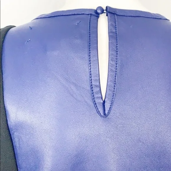 PJK Leather Panel Blue and Black Shift Dress S