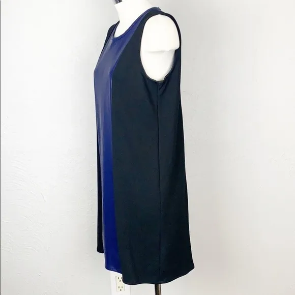 PJK Leather Panel Blue and Black Shift Dress S