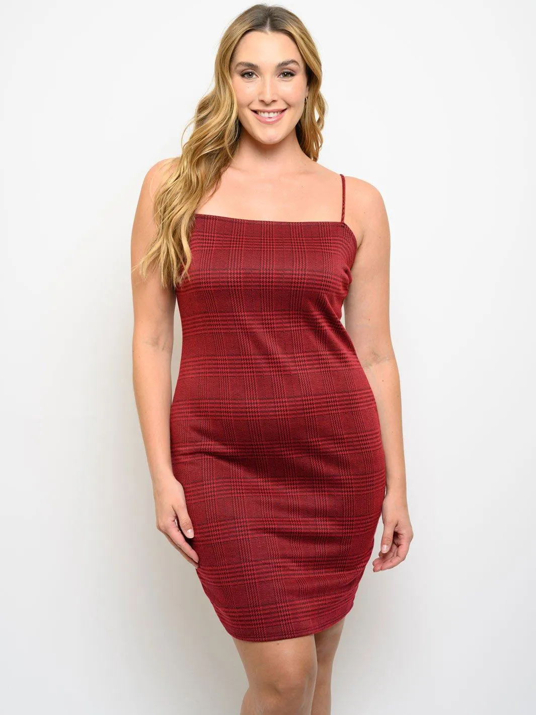 PLUS SIZE SLEEVELESS PLAID MINI DRESS