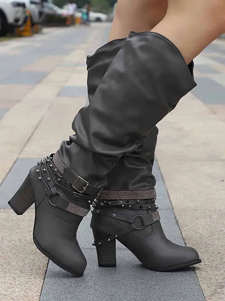 Rhinestone Buckle Boots