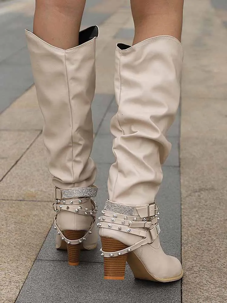 Rhinestone Buckle Boots