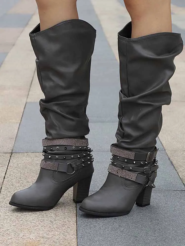 Rhinestone Buckle Boots