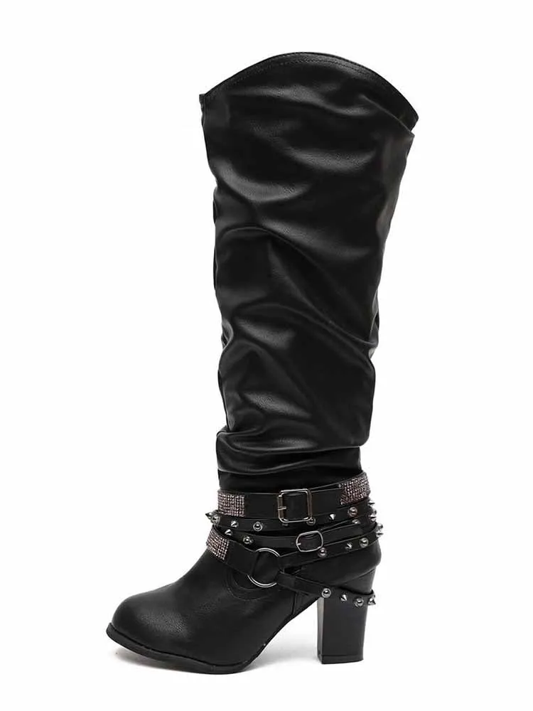 Rhinestone Buckle Boots