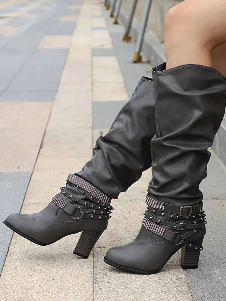 Rhinestone Buckle Boots
