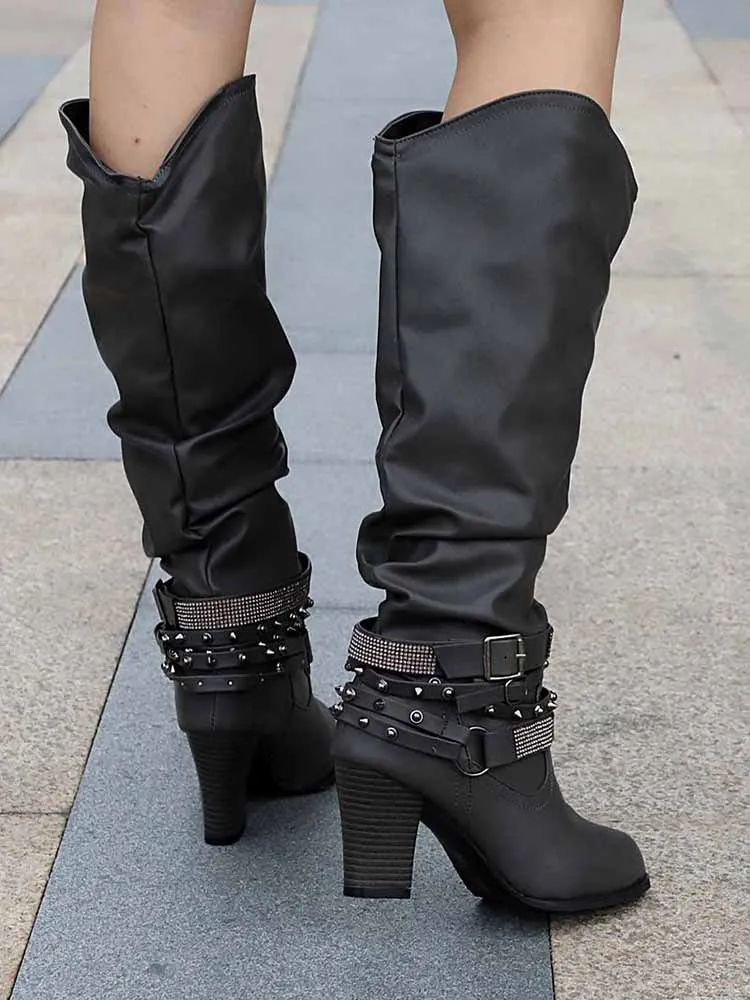 Rhinestone Buckle Boots