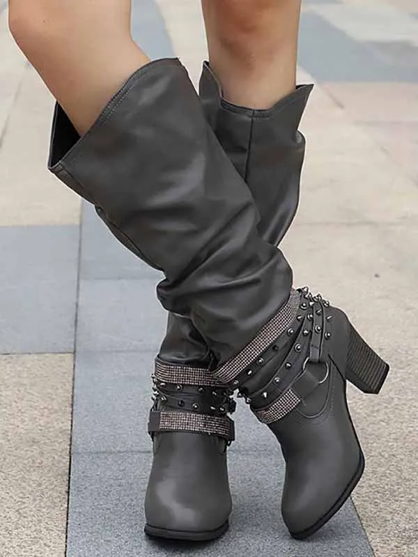 Rhinestone Buckle Boots