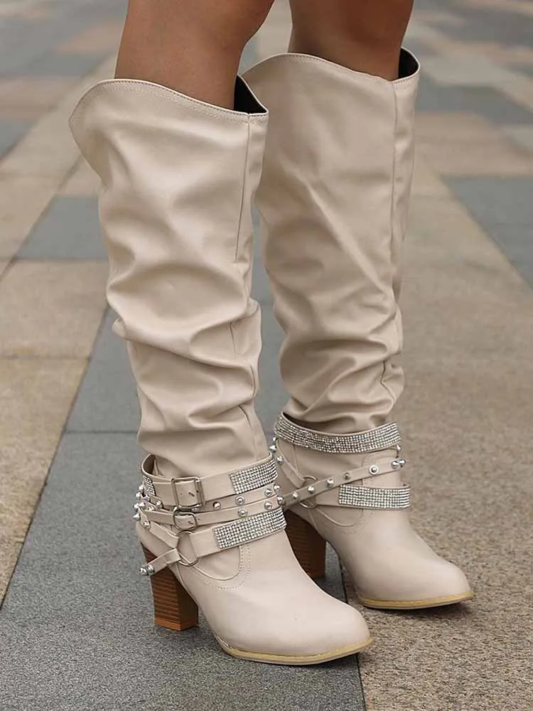 Rhinestone Buckle Boots