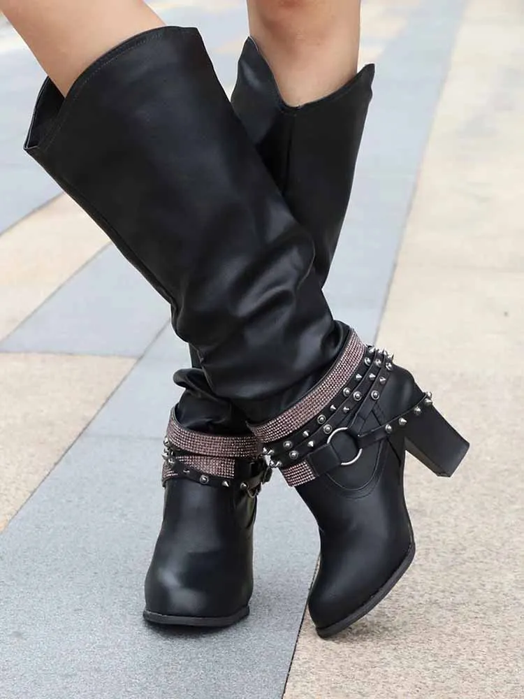 Rhinestone Buckle Boots