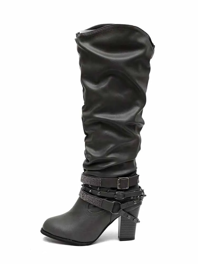 Rhinestone Buckle Boots