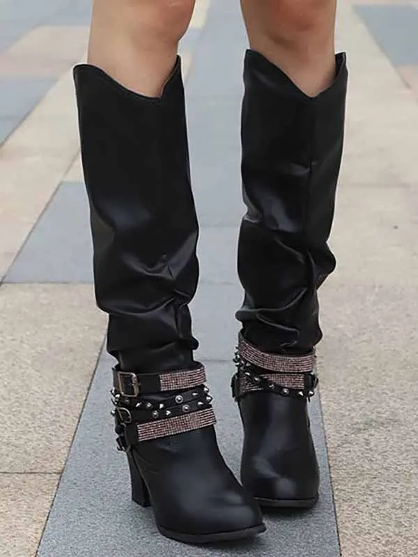 Rhinestone Buckle Boots