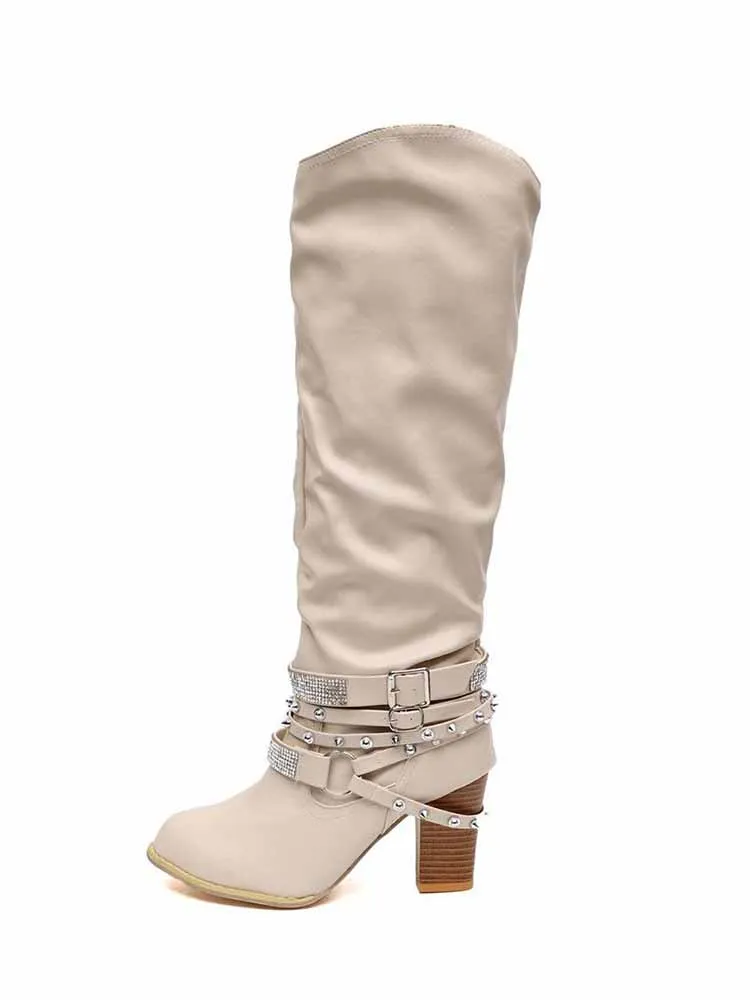 Rhinestone Buckle Boots