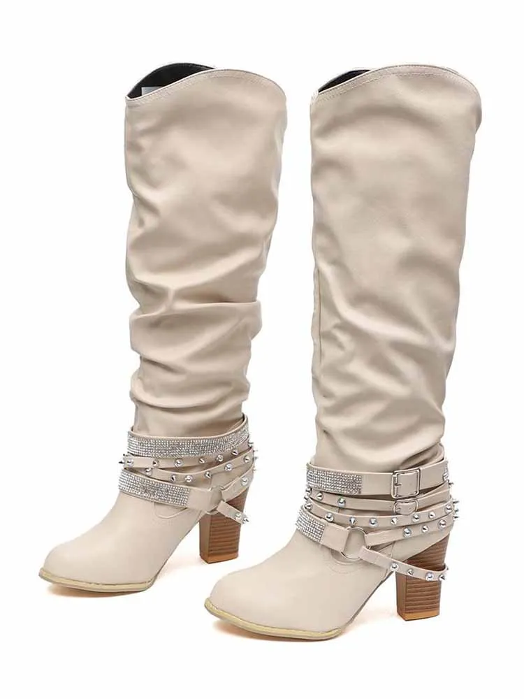 Rhinestone Buckle Boots