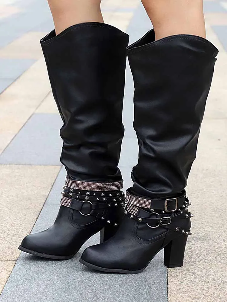 Rhinestone Buckle Boots