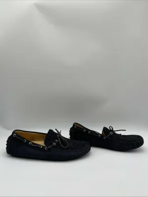 Saks Fifth Avenue Woven Leather Driving Moccasins Navy Blue Size 10.5M - Very Good