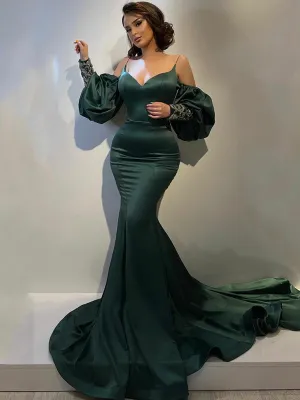 Sexy Spaghetti Strap V-neck Mermaid Long Prom Dresses, PDS0153
