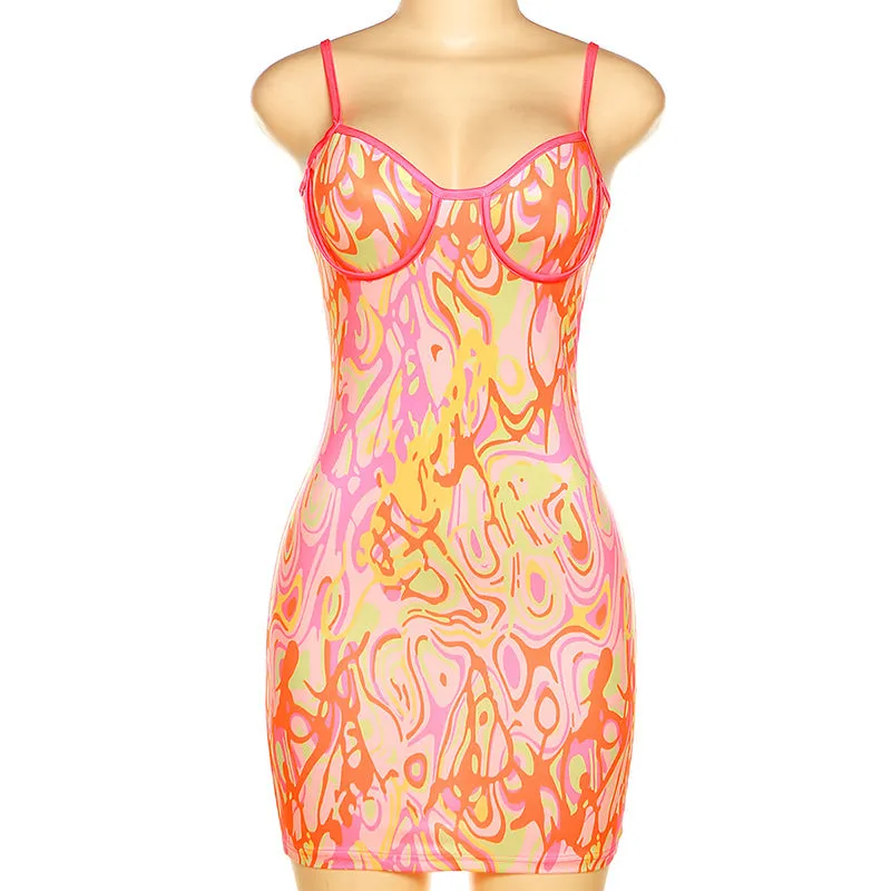 Sexy Strap Backless Print Slim Dress