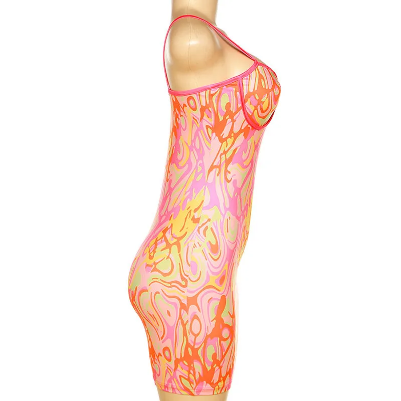 Sexy Strap Backless Print Slim Dress