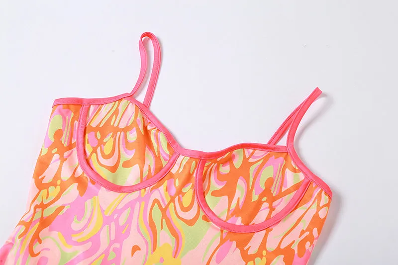 Sexy Strap Backless Print Slim Dress
