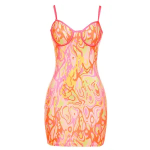 Sexy Strap Backless Print Slim Dress