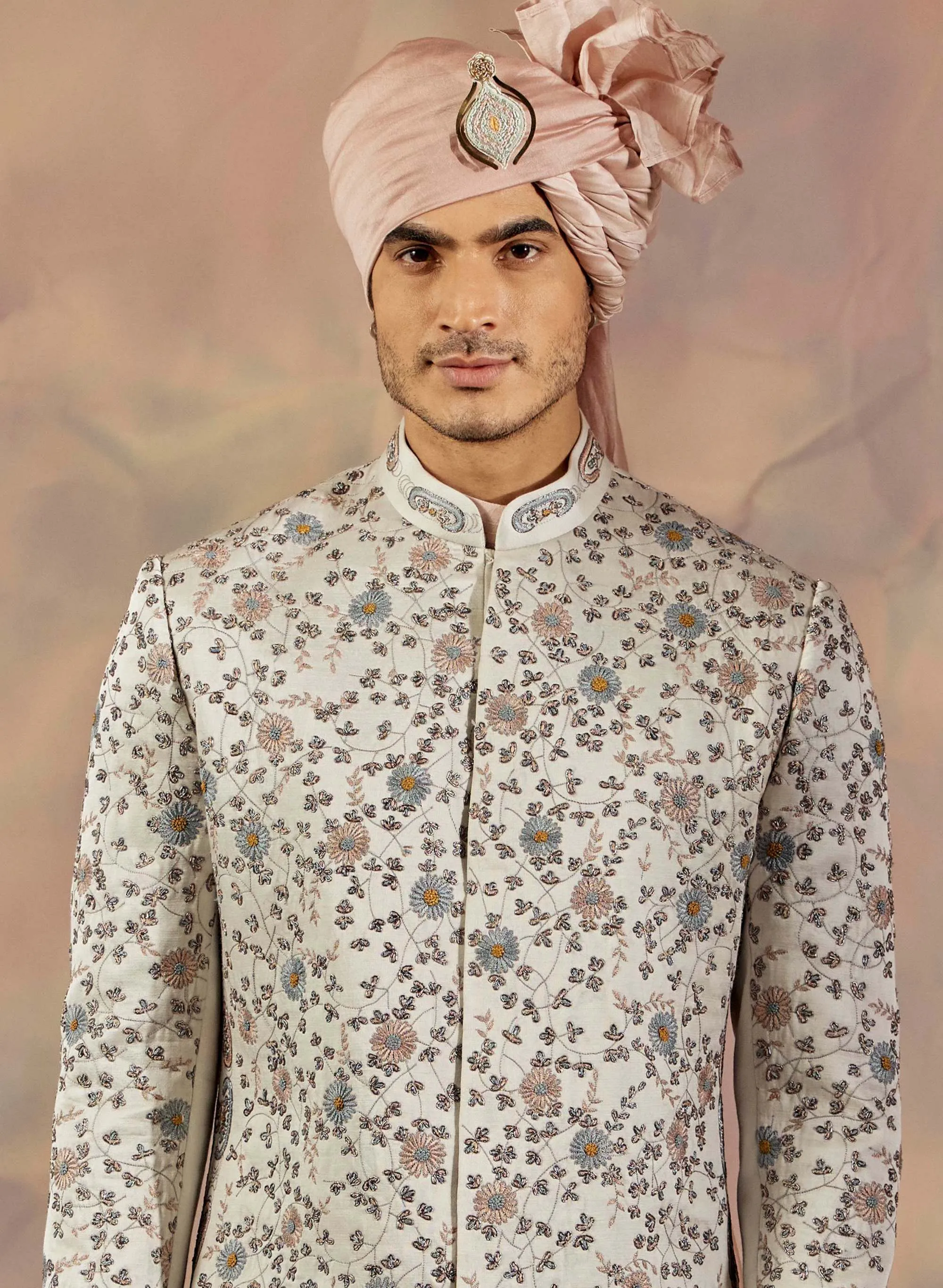 Silver Embroidered Sherwani Set