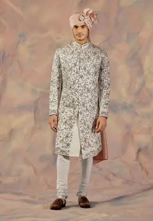 Silver Embroidered Sherwani Set